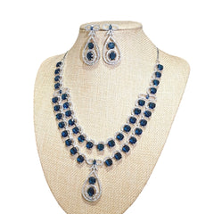 Lab-Grown Blue Sapphire Necklace Set – White Gold Plated with Cubic Zirconia
