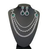 Green Topaz Necklace Set - White Gold Plated with Cubic Zirconia