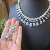Aria - Timeless Pearls & dazzling cubic zirconia Necklace set with Earrings