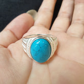 925 Silver Turkish Mens Ring With Turquoise Gemstone (Size: V)