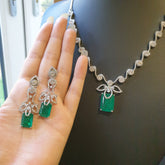 Emerald Green Necklace Set – White Gold Plated with Cubic Zirconia
