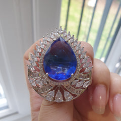 Vivid Blue Sapphire Pear Cut Size Adjustable Ring