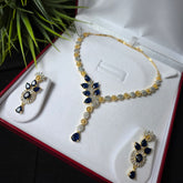Vina - Blue Sapphires Gold Necklace Set With Earrings
