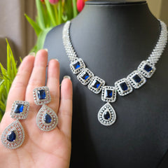 Zoyi - Blue Sapphire Necklace Set With Earrings