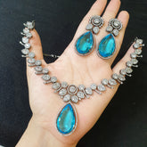 Blue Topaz Necklace Set - Black Polish Oxidised