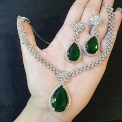 Emerald Green Necklace Set with Tikka