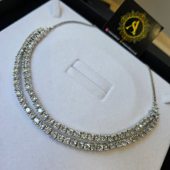 Krona - Dazzling White Gold Cubic Zirconia Double Layered Necklace Set With Earrings