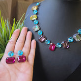 Harriet - Swarovski Stones Collet Necklace Set with Earrings