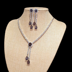 Lab-Grown Purple Amethysts Necklace Set with Cubic Zirconia – White Gold Plated