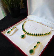 Gina - Gold Emerald Necklace Set with Earrings