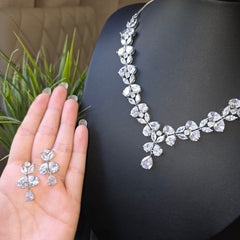 Pansy - Dazzling Silver White Cubic Zirconia Necklace Set with Earrings