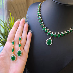 Gina - Gold Emerald Necklace Set with Earrings