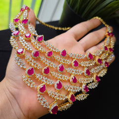 Hollie - Rubies Gold Six Layers Necklace Set with Earrings