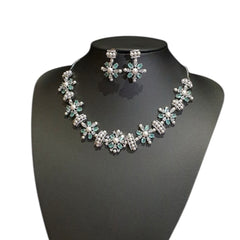 Lab-Grown Emerald Necklace Set – White Gold Plated with Cubic Zirconia & Pearls