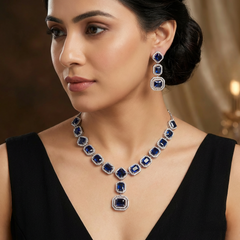 Bespoke Sapphire Blue Necklace Set with Earrings