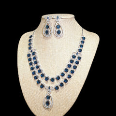 Lab-Grown Blue Sapphire Necklace Set – White Gold Plated with Cubic Zirconia