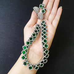 Lab-Grown Emerald Necklace Set – White Gold Plated with Cubic Zirconia