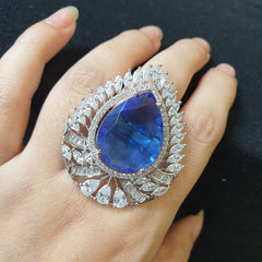 Vivid Blue Sapphire Pear Cut Size Adjustable Ring