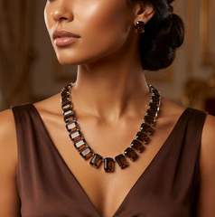 Celia - Luxury Smoky Quartz Brown Necklace Set with Earrings