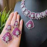 Ada - Bold Rubies Hot Pink Statement Necklace Set with Earrings