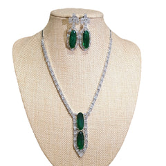 Lab-Grown Emerald Necklace Set – White Gold Plated with Cubic Zirconia
