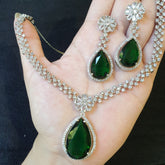 Emerald Green Necklace Set with Tikka