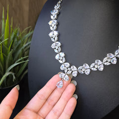 Pansy - Dazzling Silver White Cubic Zirconia Necklace Set with Earrings