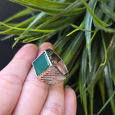 925 Silver Turkish Mens Ring With Green Onyx Gemstone (Size: U) Hallmarked
