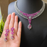 Adda - Bold Rubies Hot Pink Necklace Set With Earrings