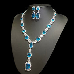 Blue Topaz Necklace Set – White Gold Plated with Cubic Zirconia