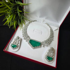 Lezzy - Emerald Doublet Statement Necklace Set With Earrings