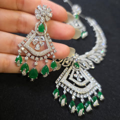 Lab-Grown Emerald Necklace Set with Cubic Zirconia – White Gold Plated