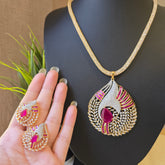 Mirca - Gold Gemstones Pendant Necklace Set With Earrings