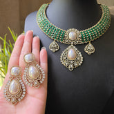 Isba - Statement Emerald & Mother of Pearl Bridal Set with Victorian finish