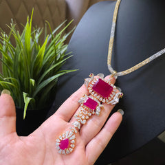 Elanor - Gold Ruby Pendant Set with Earrings