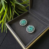 Light Green Topaz Stud Earrings With Cubic Zirconia - White Gold Plated