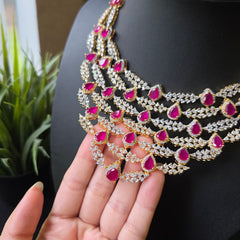 Hollie - Rubies Gold Six Layers Necklace Set with Earrings