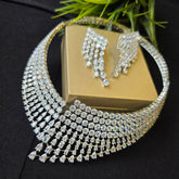 Granger - Statement Silver White Cubic Zirconia Collar Necklace Set with Earrings