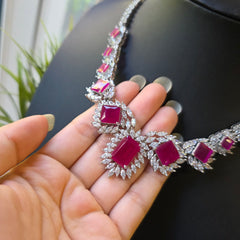 Anna - Deep Rubies Pink Necklace Set with Earrings