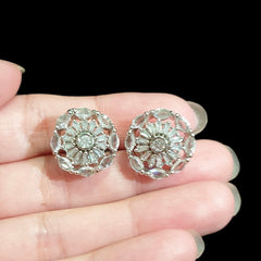 White Cubic Zirconia Stud Earrings - White Gold Plated