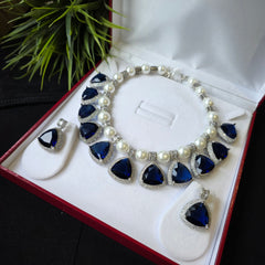 Niya - Timeless Pearls & Sapphires Blue Necklace set with Earrings