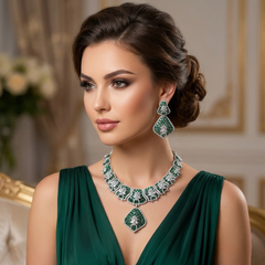 Ada - Bold Emeralds Statement Necklace Set With Earrings