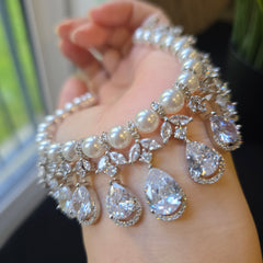 Aria - Timeless Pearls & dazzling cubic zirconia Necklace set with Earrings