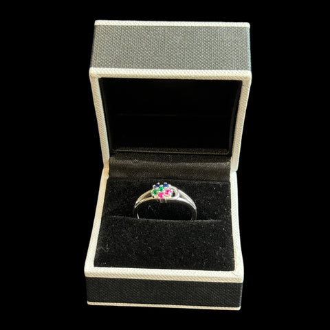 925 Silver Womens Ring With Lab Made Multi Gemstones (Size: P)