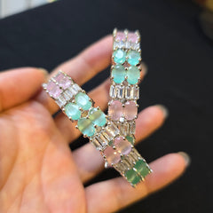 Mint and Pink Quartz Bangles (Size: 2.4)