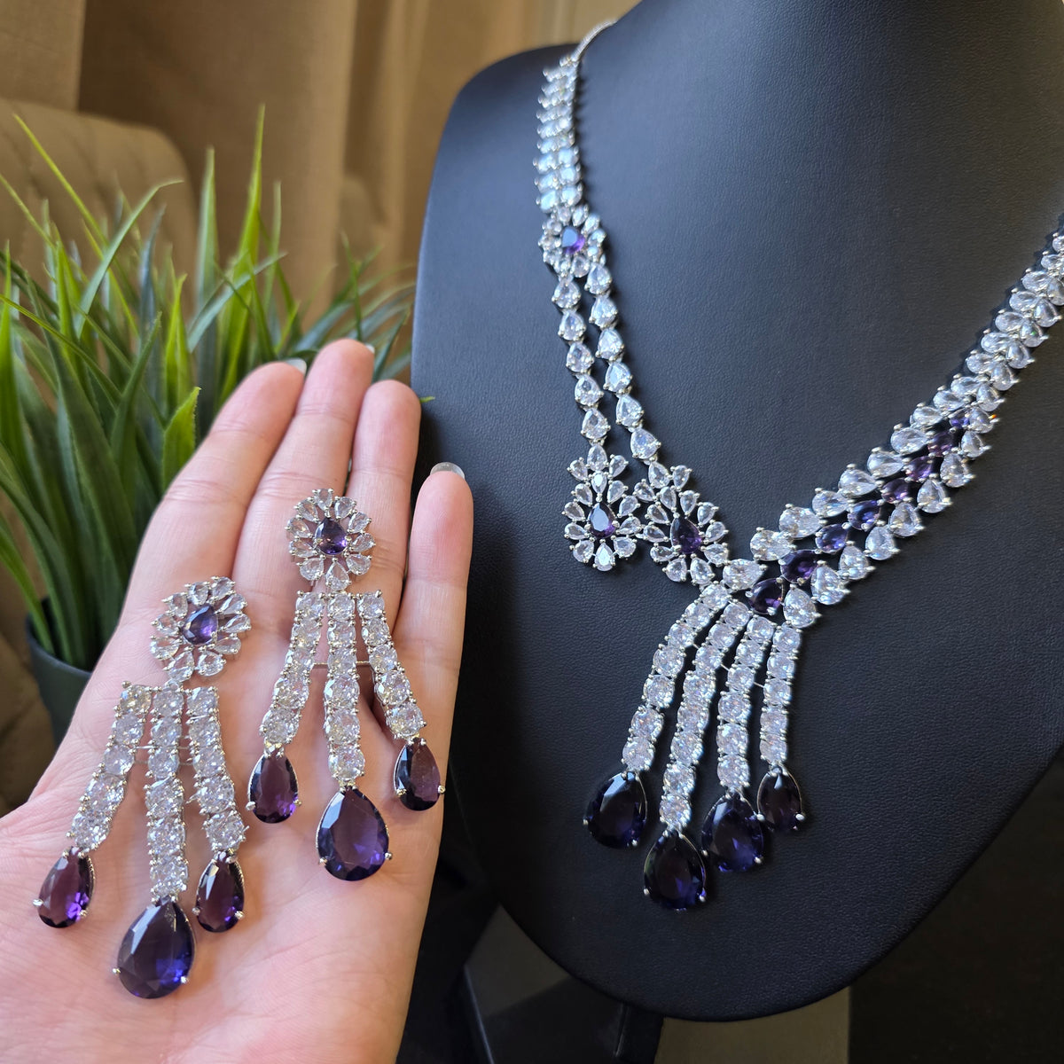Issy - Classy Purple Amethyst Necklace Set With Earrings