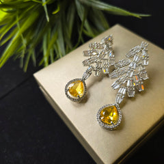 Iry - Dazzling Citrine Yellow & White Cubic Zirconia Earrings