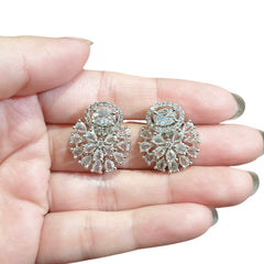 White Cubic Zirconia Stud Earrings  - White Gold Plated