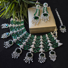 Gloria - Bespoke Emerald Green Statement Necklace Set with Earrings & Tika