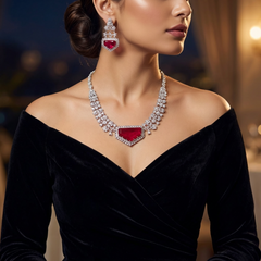 Lezzy - Ruby Doublet Statement Necklace Set with Earrings
